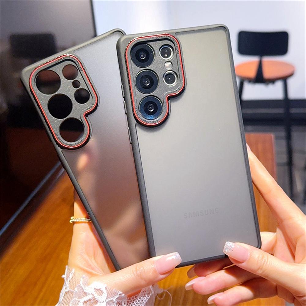 For Samsung Galaxy S25 Ultra Case Red Lens Ring Shockproof TPU+PC Translucent Phone Cover