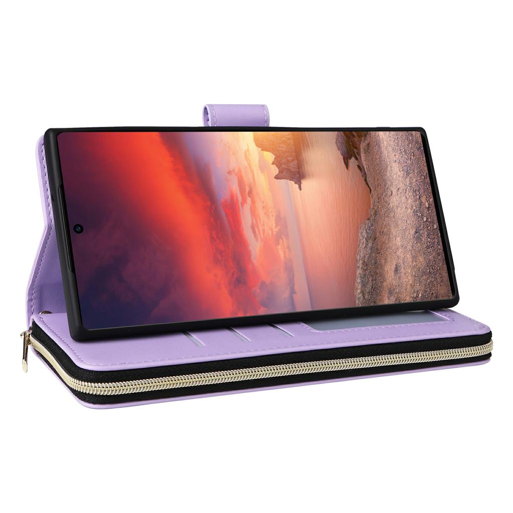 For Samsung Galaxy S25 Ultra Case Zipper Pocket PU Leather Cover with 9 Card Slots