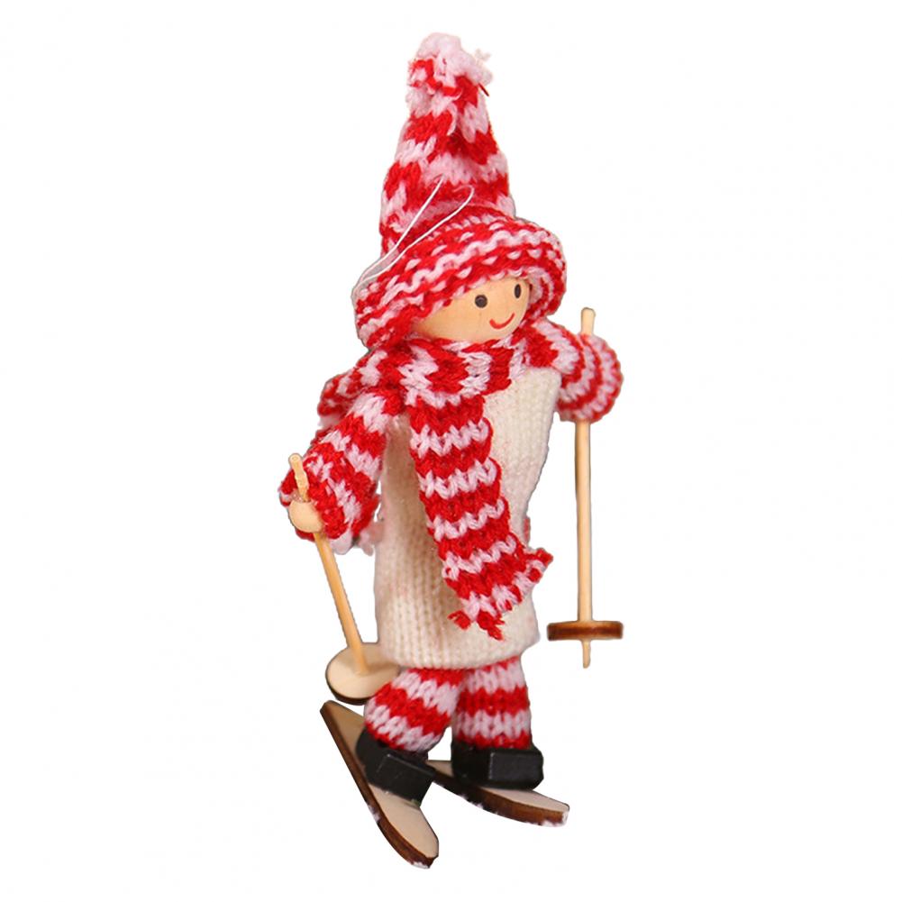 Christmas Ski Girl Doll Reusable Handmade Knitted Xmas Tree Hanging Gnome Decoration Cute Ski Figurines Decor For Festival Gift