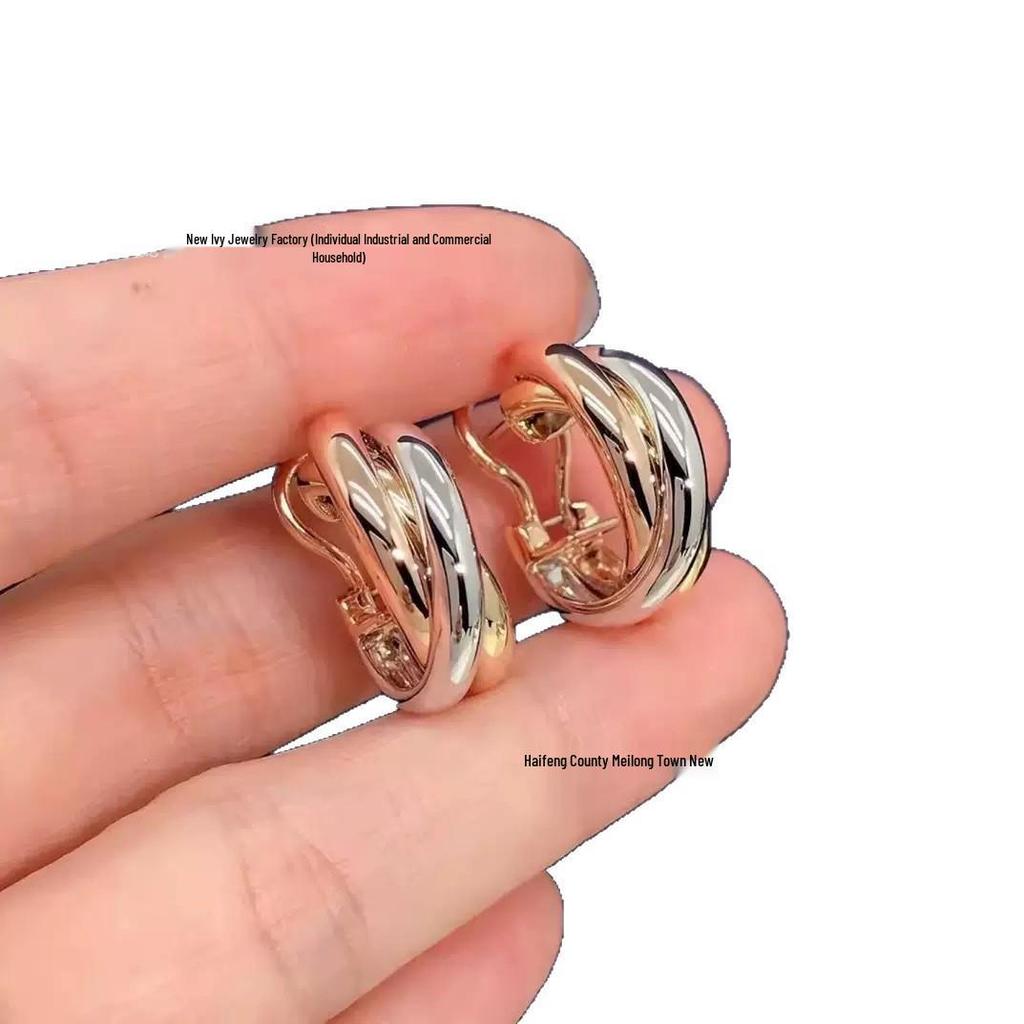 Elegant Tri-Color Three-Ring Earrings - Rose Gold Women's Jewelry