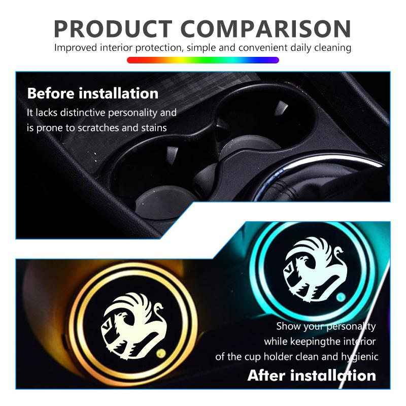 Car Colorful Luminous LED Atmosphere Light Cup Coaster Holder For Vauxhall Vivaro Zafira Combo Movano VXR8 Insignia Mokka GSe
