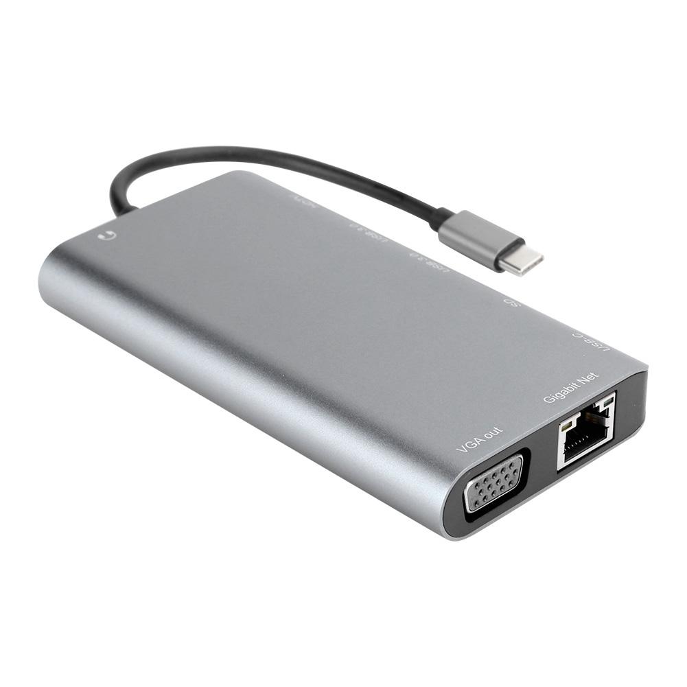 TypeC Docking Station Notebook Accessories 8in1 4K USB3.0 Hub HDMI VGA O Port Gray