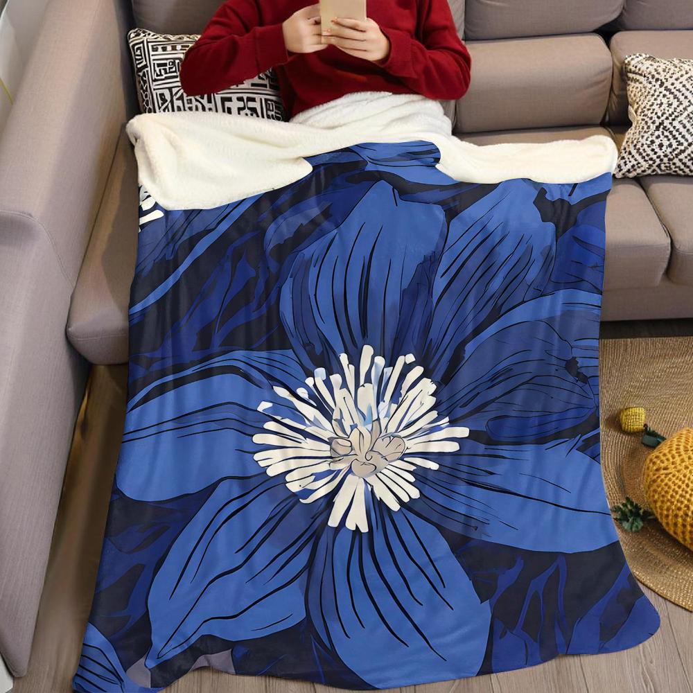 Blue And Petals Flannel Blanket Warm Soft Halloween Christmas Couch Warm Cozy Decorative Decor Gift For All Season