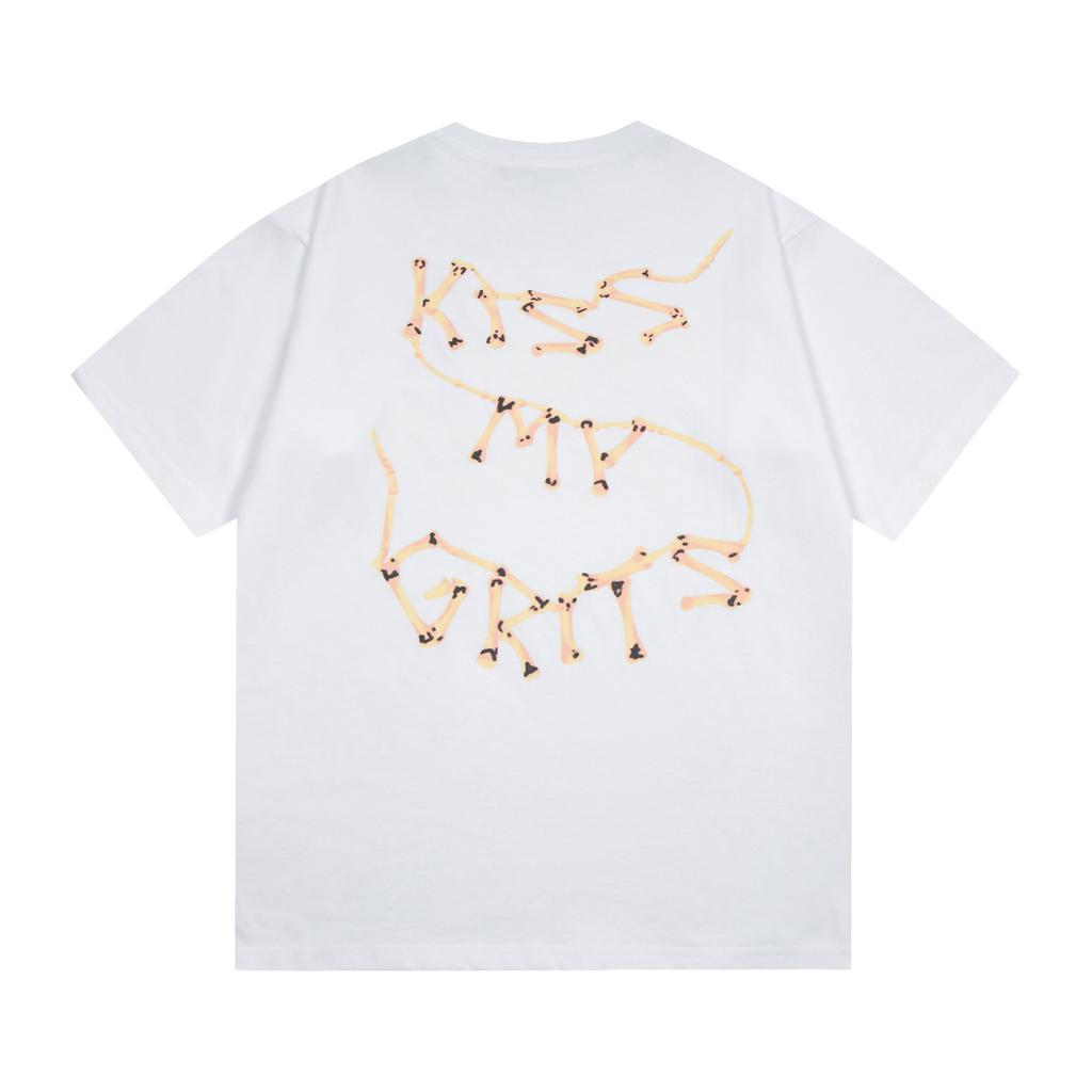 Denim Tears Limited Skeleton Splicing Printed Short-sleeved T-shirt Men's and Women's Same Summer Wear Trendy Brand