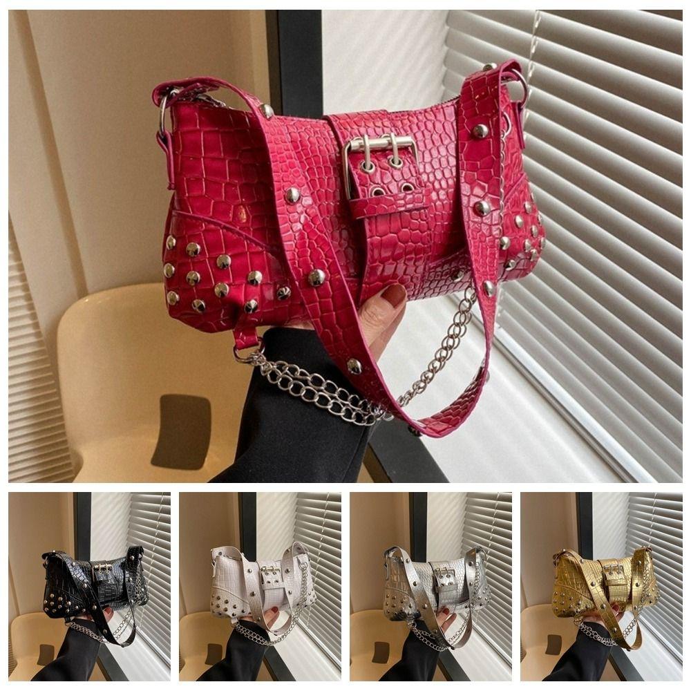 Y2K Crocodile Underarm Bag Korean Style Texture Shoulder Bag Shopping PU Rivet Chain Handbag  Girls