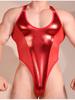 Sexy Men Shiny High Cut Bodysuit Pu Mesh Patchwork One Pieces Thongs Sleeveless Tank Tops  Fashion Vest Tights Shaping Maid Wear