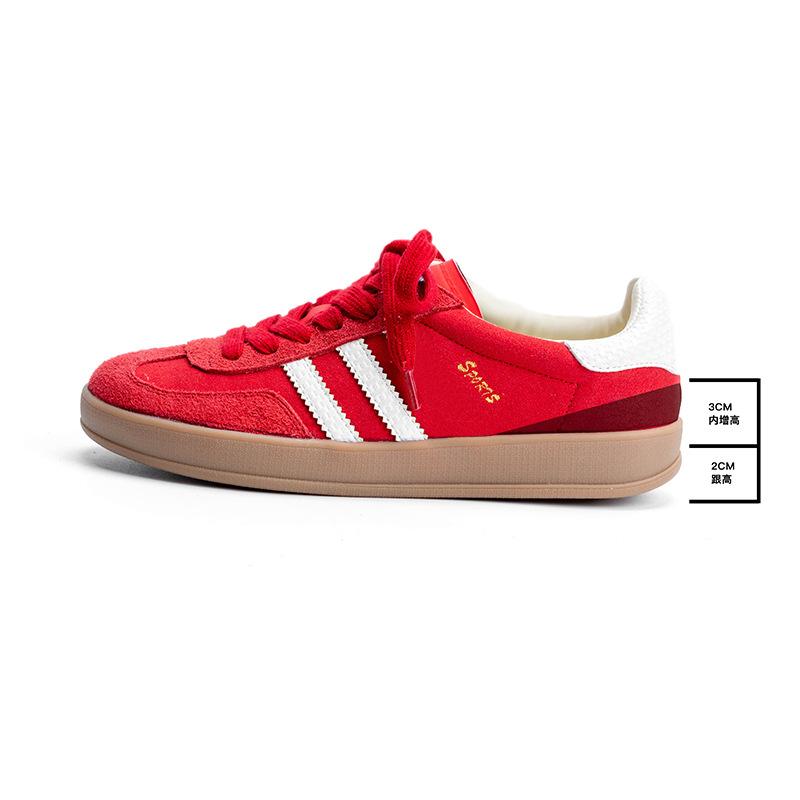 Cowhide red inner height increase three bars German training shoes women's shoes flat bottom versatile shallow mouth comfortable sports and leisur