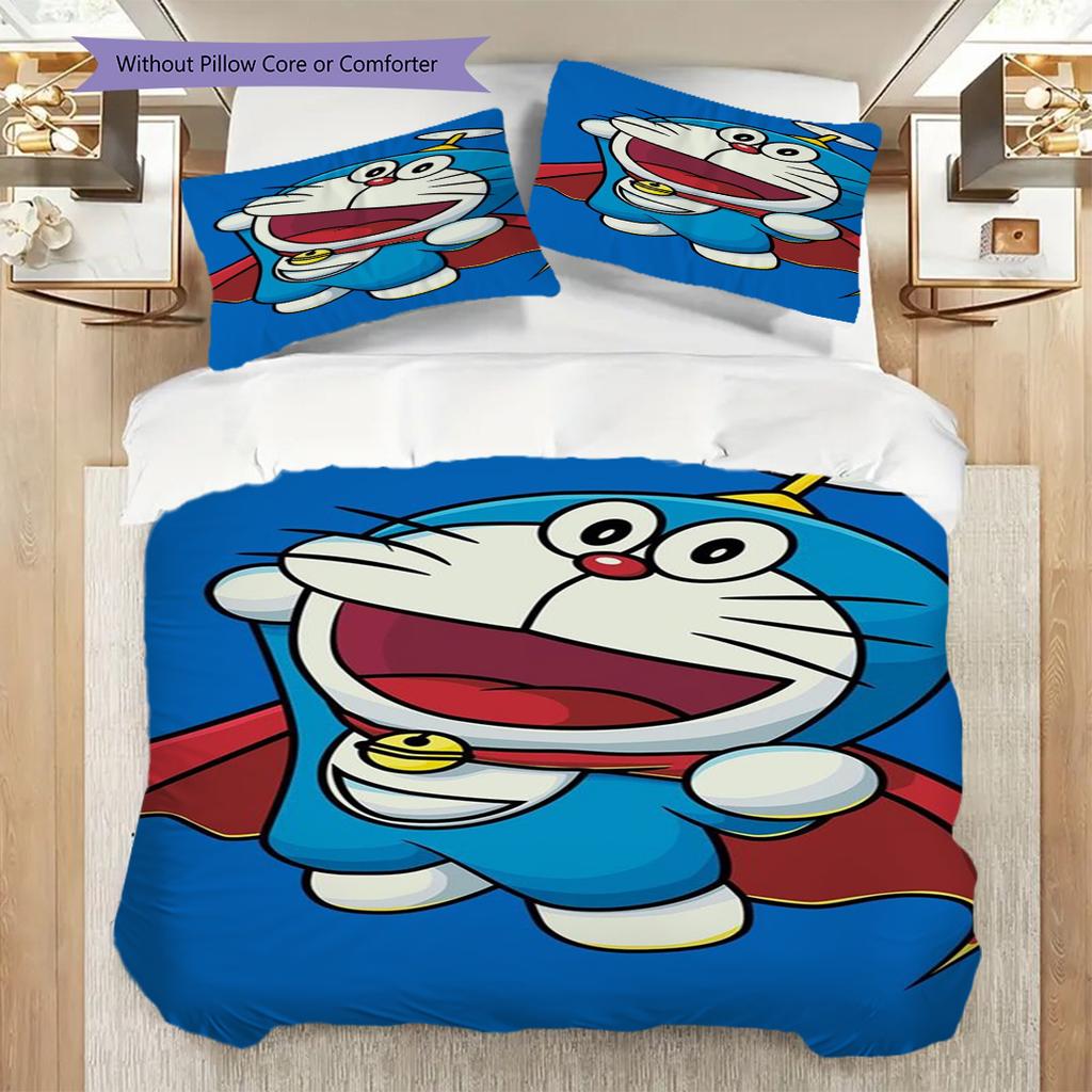 Doraemon Aventura Héroe Azul Historia Juego de Tres Piezas 1 Funda Nórdica 2 Fundas de Almohada Sin Relleno Juego de Cama Suave Y Cómodo