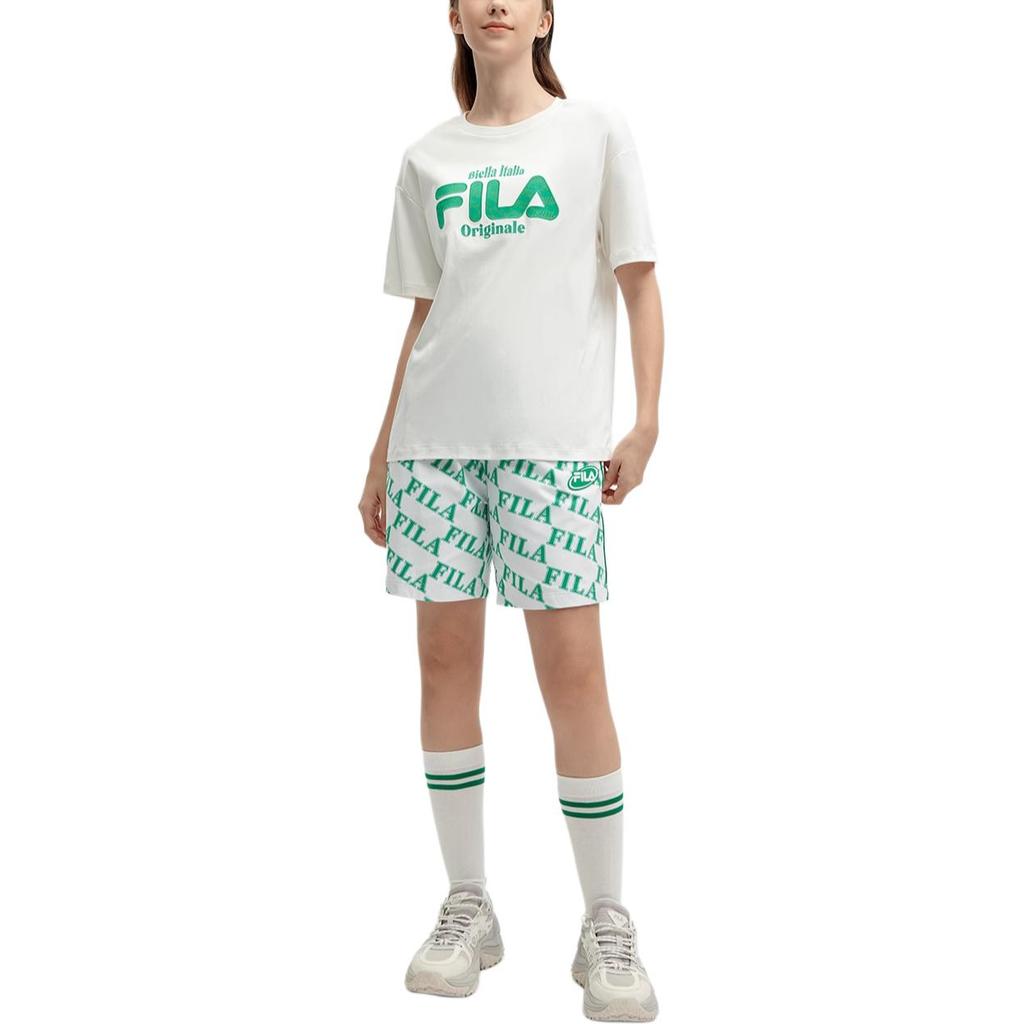 Fila Letter Mid Waist Loose Color Block Straight Casual Shorts Women Shorts F11W419804F-ZB