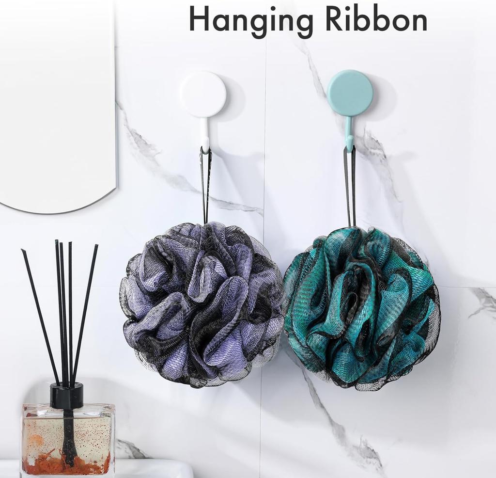 Charcoal Loofah Sponge, Shower Loofah 60g/PCS - Body Scrubber Loofa Set of 4 - Charcoal Blue, Green, Purple & Red, Bath Sponge for Men and Women