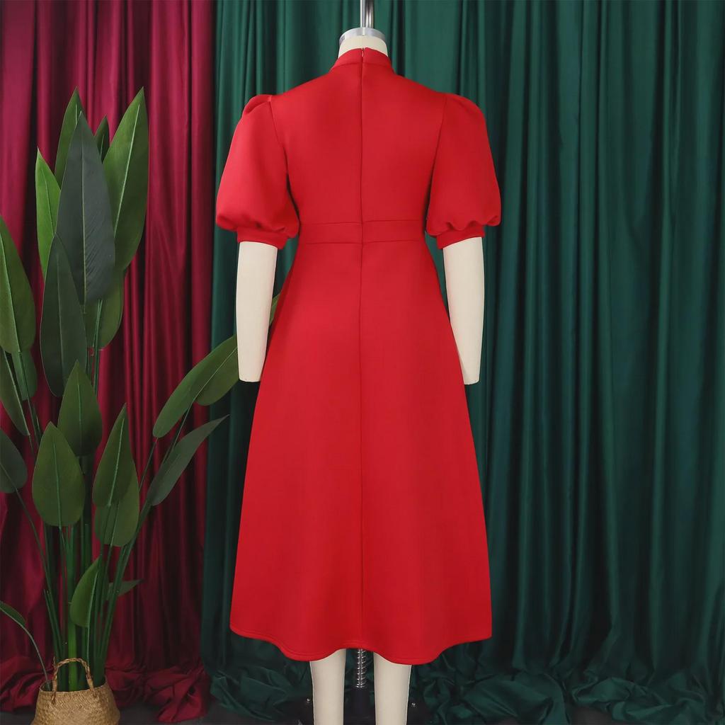 2024 Summer European & American Short-Sleeve Tie-Bow Puffy Banquet Dress