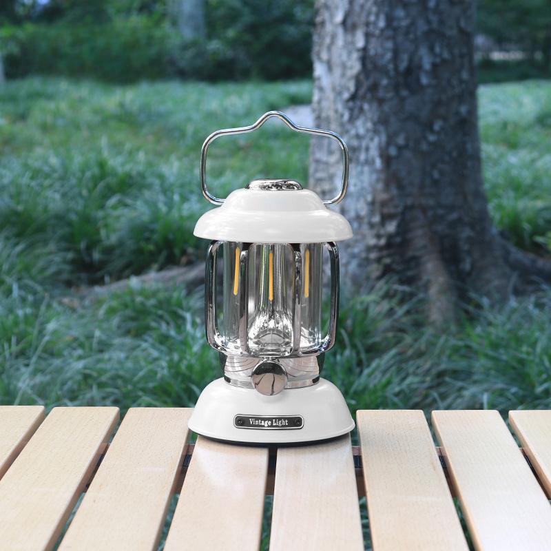 Outdoor Camping Lantern Retro Camping Lamp Multifunctional Warm Light Tent Light Rechargeable Portable Camp Light