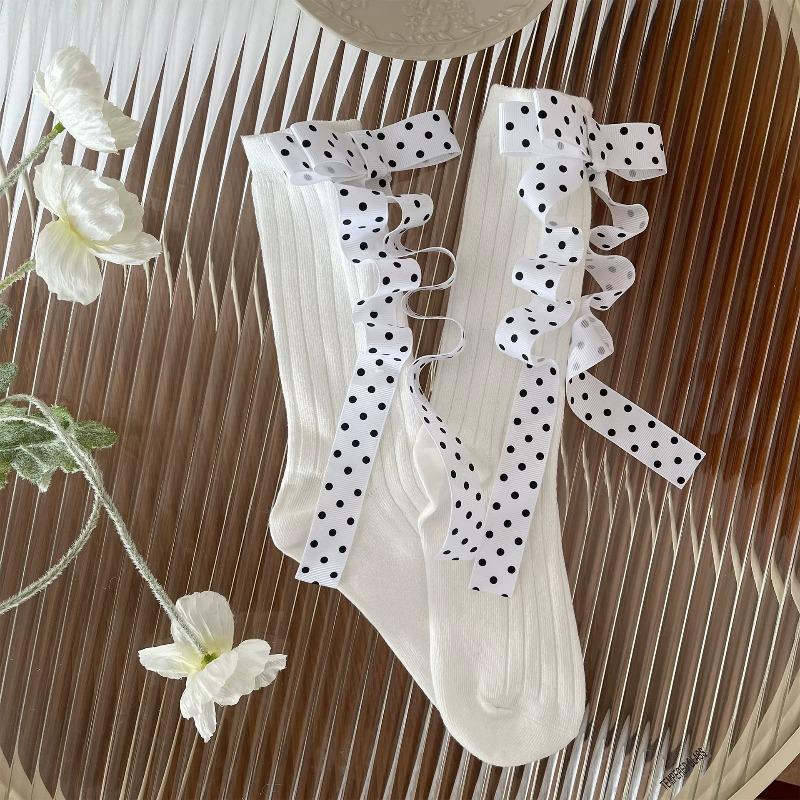 

Millennium Hot Girl 3D Wave Dot Ribbon Bow Silk Stockings Thin Fashion Lolita Sweet Girls Stacking Knee Socks Women Y2K Tight One Size