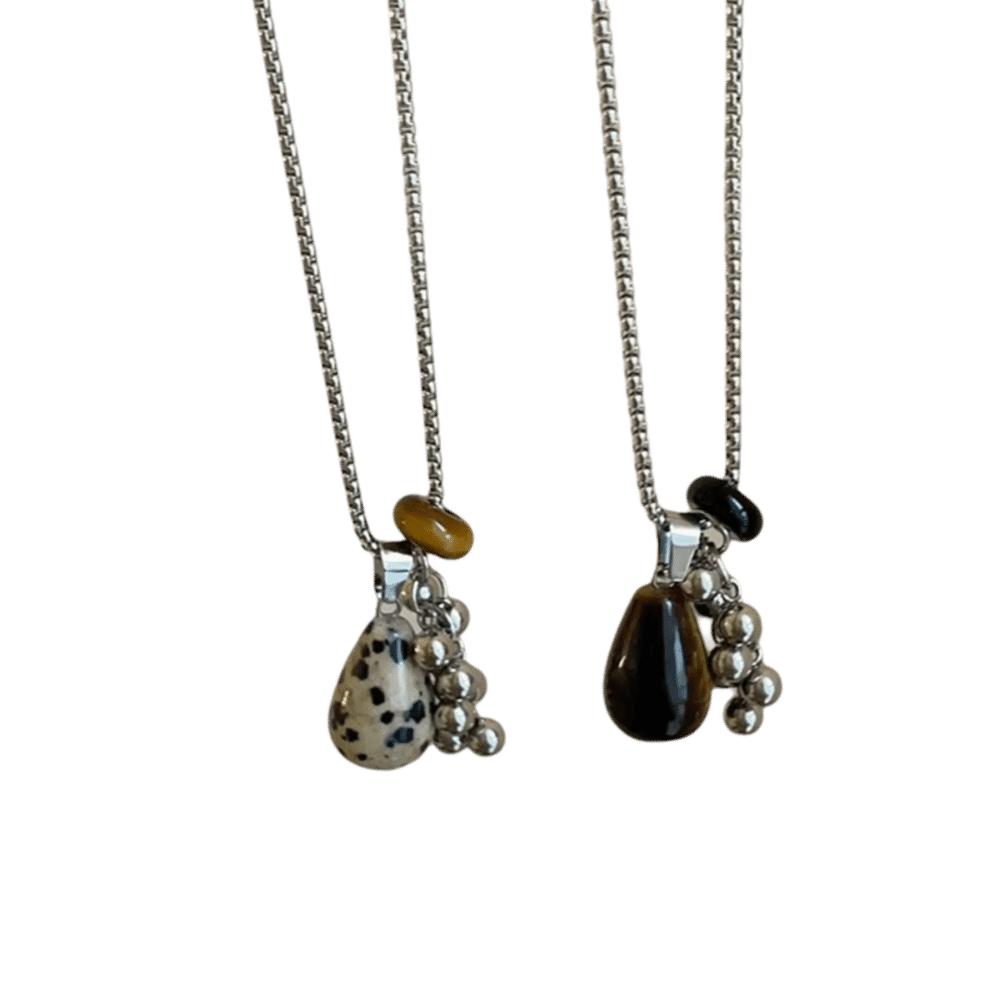Exquisite Spotted Tiger Eye Stone Long Chain Necklace Long Chain Irregular Pendant Long Versatile Clavicle Metal Sweater Chain