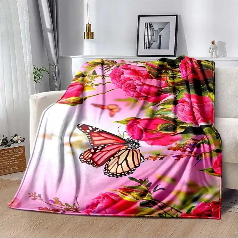 Patterned Red Rose Lightweight Flannel Blanket ,Warm Soft Cozy Blanket Home Decor Birthday Gift For All Season Blanket