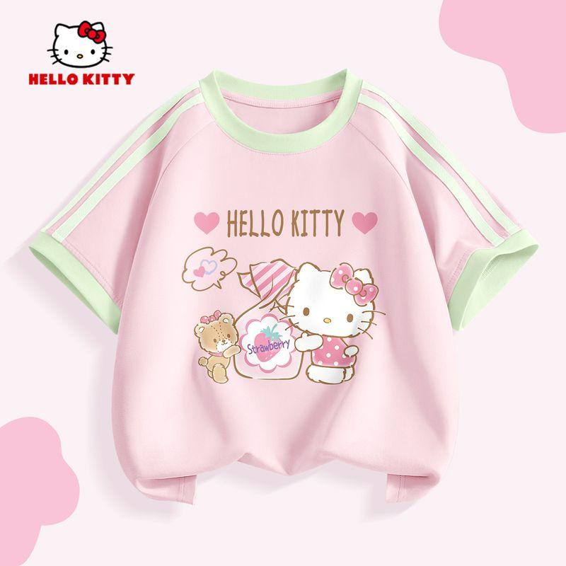 Hello Kitty Girls' Short-Sleeved T-Shirt Summer 2026 New Kidsren's Pink Bottoming Shirt Sweet Girl's Top
