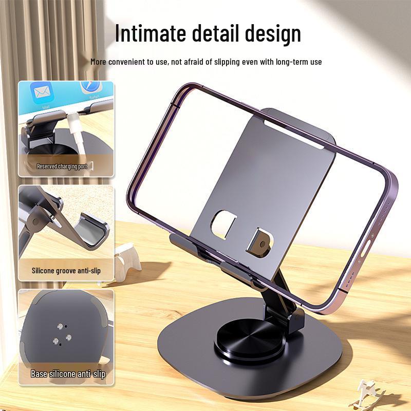 Aluminum Alloy Rotating Phone & Tablet Stand - Multifunctional, Foldable, Ideal for Live Streaming & Online Classes