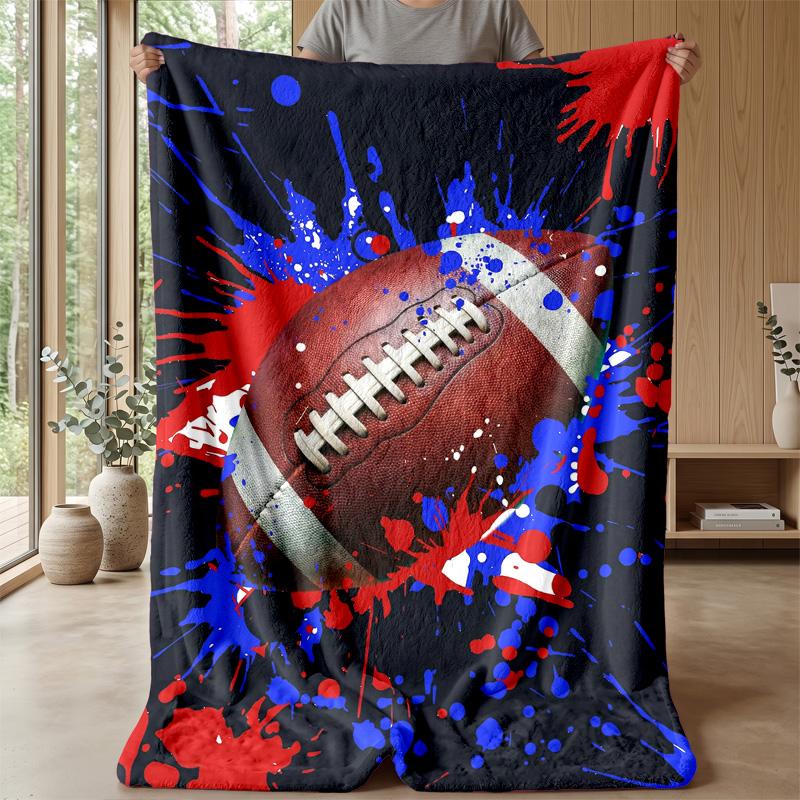 Football Artwork Splash Theme Blanket Lightweight Warm Flannel Blanket Decorative Throw Blanket for Home Decoration