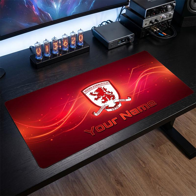 Middlesbrough FC Custom Large Mouse Pad, Personalized Name Text Print, Football Logo Non‑Slip Desk Mat Gaming Gift