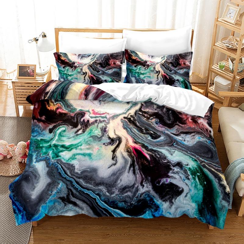 Blue Green Multicoloured Marble Print Doona Duvet Quilt Cover Bedding Set
