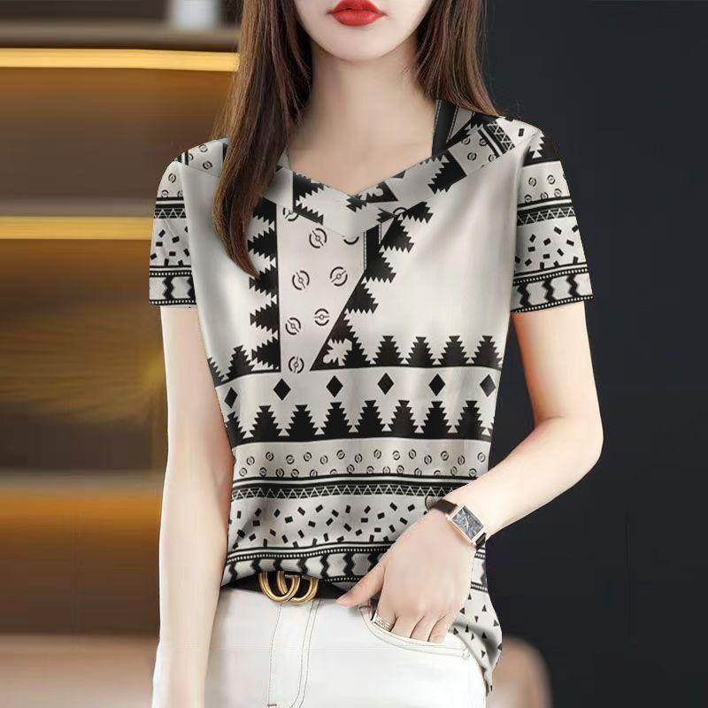 

Women s t-shirt short-sleeve tops v-neck bottoming shirt M чорний