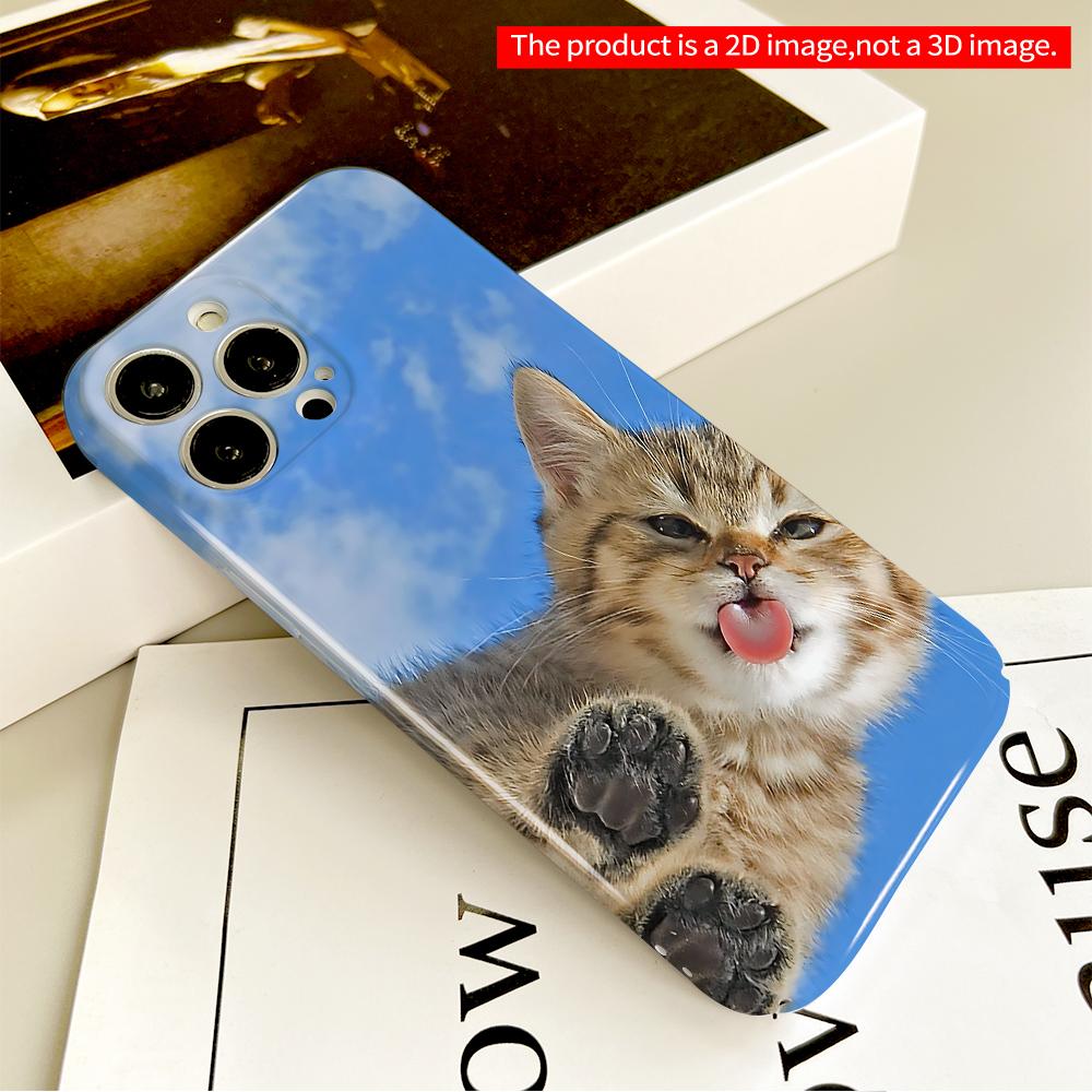 Cute Kitten Licking Sky Background Phone Case All Inclusive Film Hard Phone Case, Compatible with iPhone 18 Pro Max 17 16 15 14 13 12 11