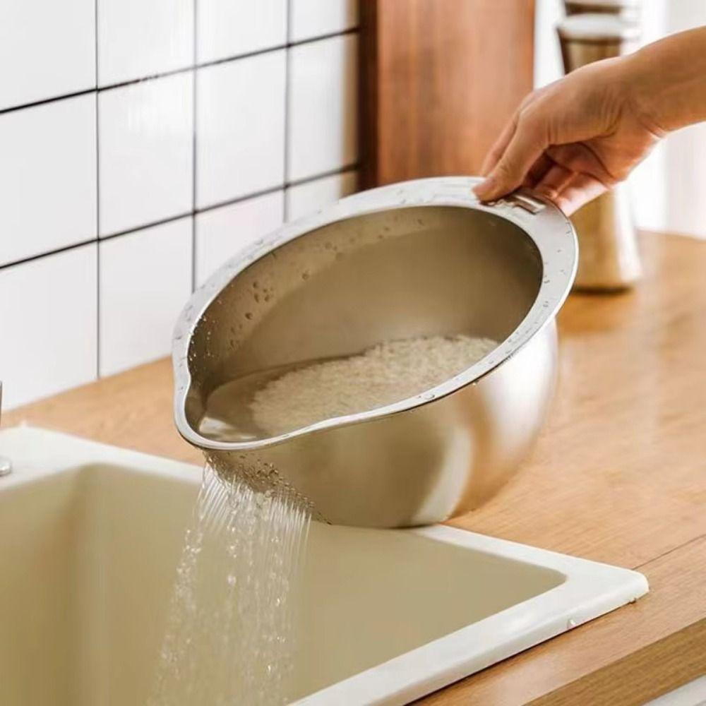 Stainless Steel Vegetable Washing Basket Reusable Rice Washing Basin  Salads Making
