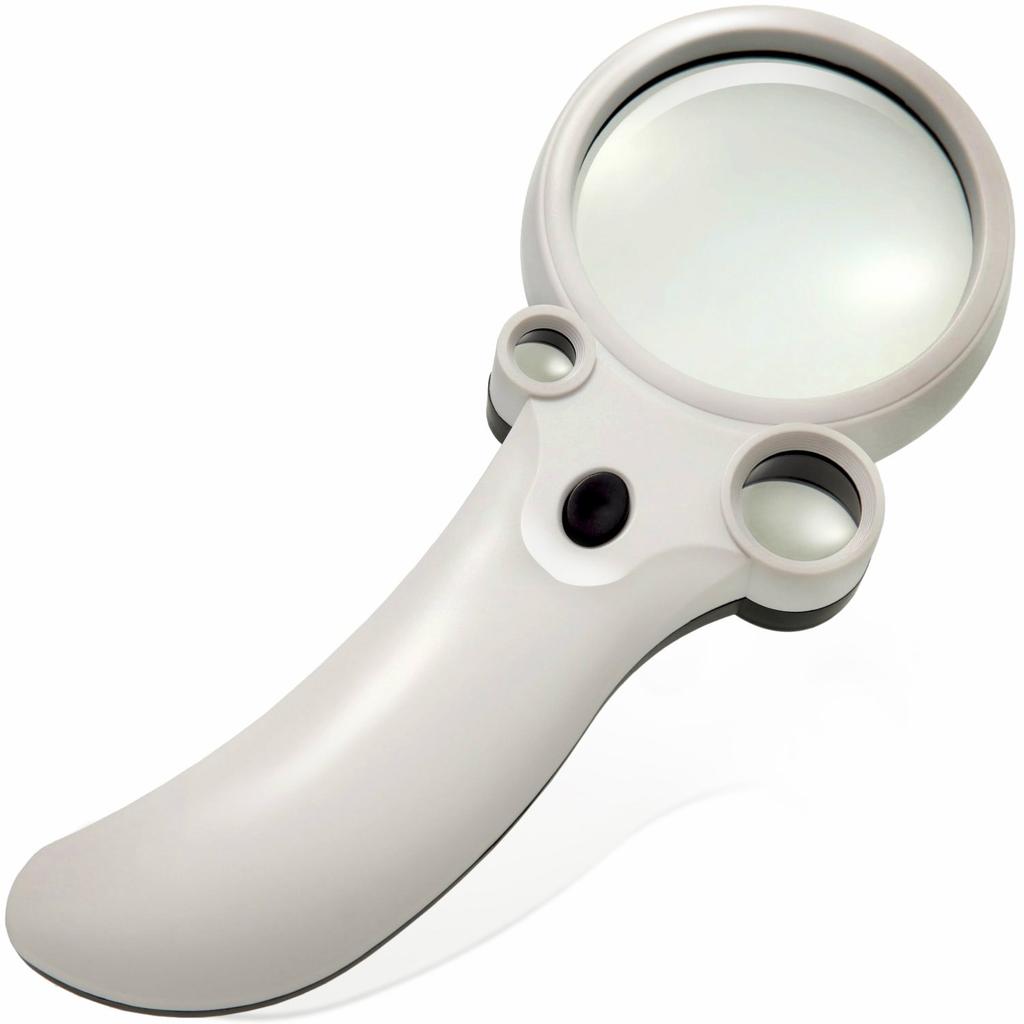 Phoenix Hand Magnifier and 55x with 3 LED and Black Light Clione-Shaped [2.5x, 25x, Magnification] Lenses, Light, <45-Day Warranty>