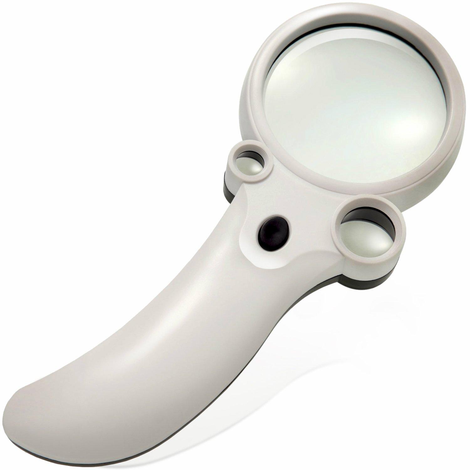 

Phoenix Clione-Shaped Hand Magnifier [2.5x, 25x, and 55x Magnification] with 3 Lenses, LED Light, and Black Light 45-Day Warranty