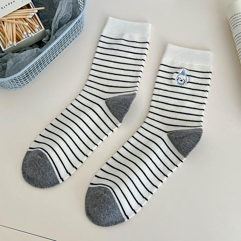 Женские осенне-зимние полосатые флокированные милые мультяшные хлопковые носки-трубы с животными 1 pair