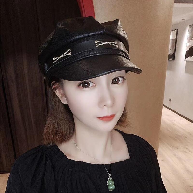

Metal chain retro pu leather painter hat octagonal hat autumn and winter windproof face small European goods Internet celebrities ins M（56-58cm）