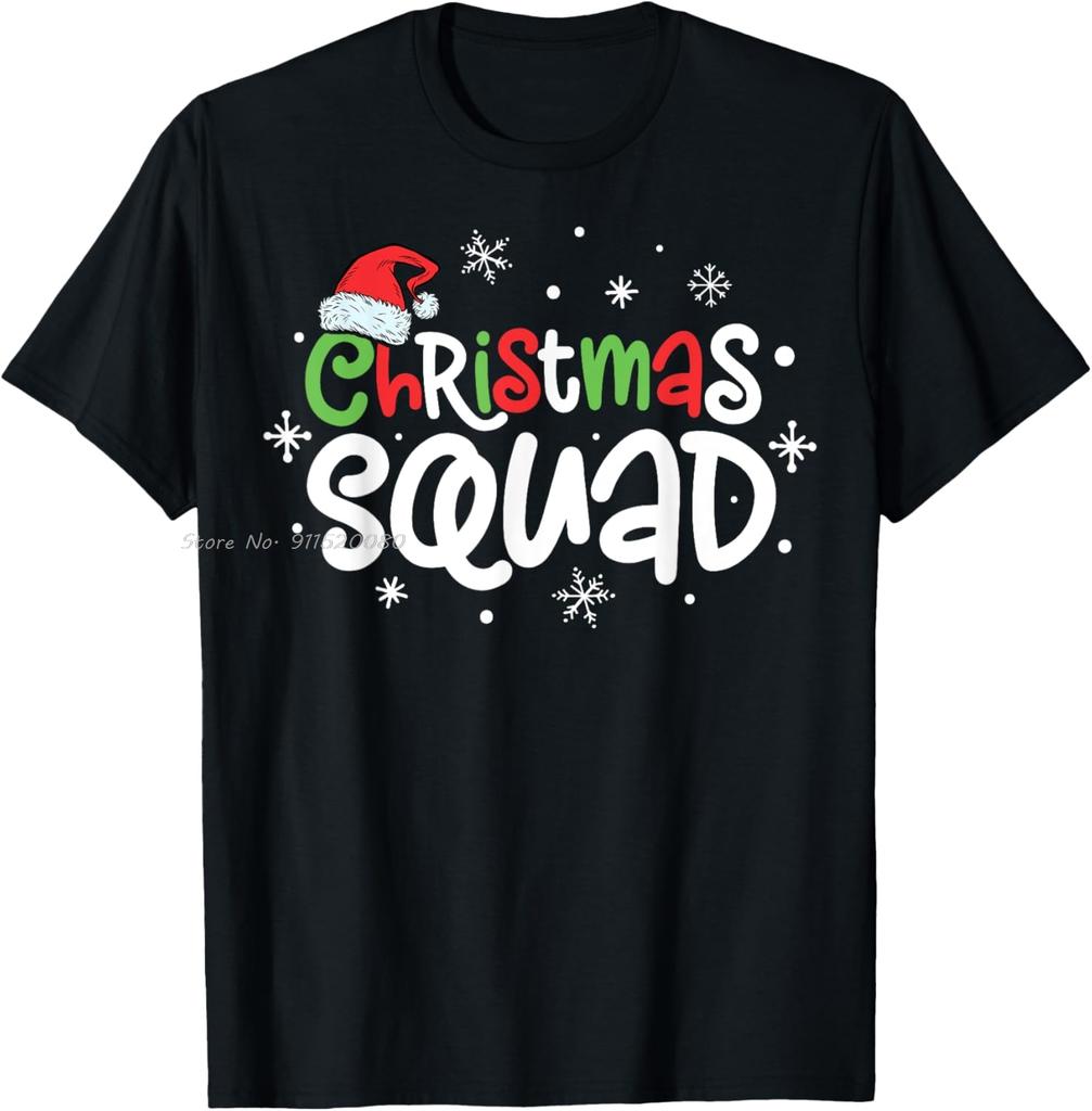 Fashion Christmas Squad Cotton Tshirt Xmas Santa Graphic Oversized Tshirt Friends Family Matching Unisex Tops Tees Unisex Clothing