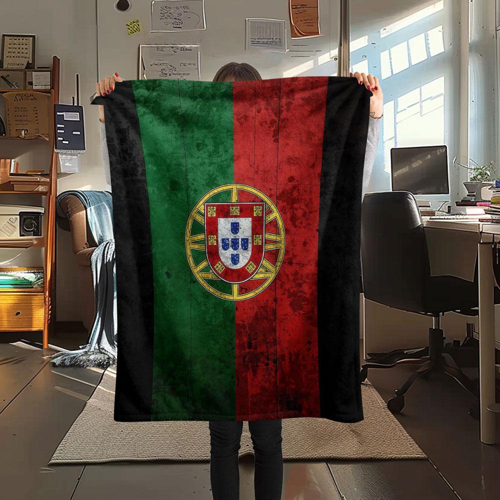 1PC Portugal National Football Logo Patterned Flannel Blanket Suitable For All Seasons for Home Decor Warmth and Comfort Gifts Holiday Present