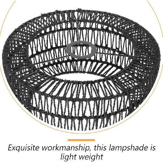 Rattan Lamp Shade:Boho Weave Lamp Shades Farmhouse Woven Lampshade for Floor Lamps, Pendant Light,Chandelier, 30.00X30.00X15.00CM, Black,