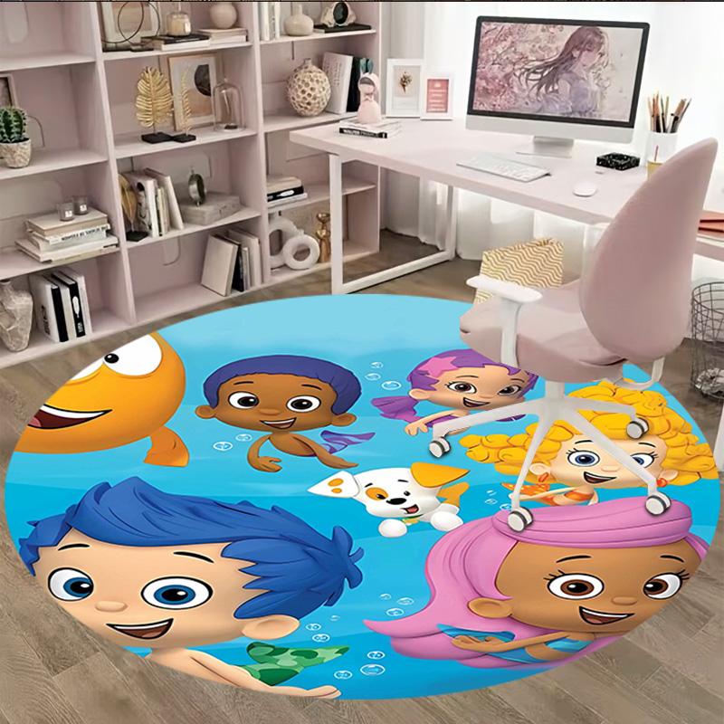 1pc Bubble Guppies Print Round Carpet Chair Round Carpet Suitable for Bedroom Living Room Home Decorative Carpet