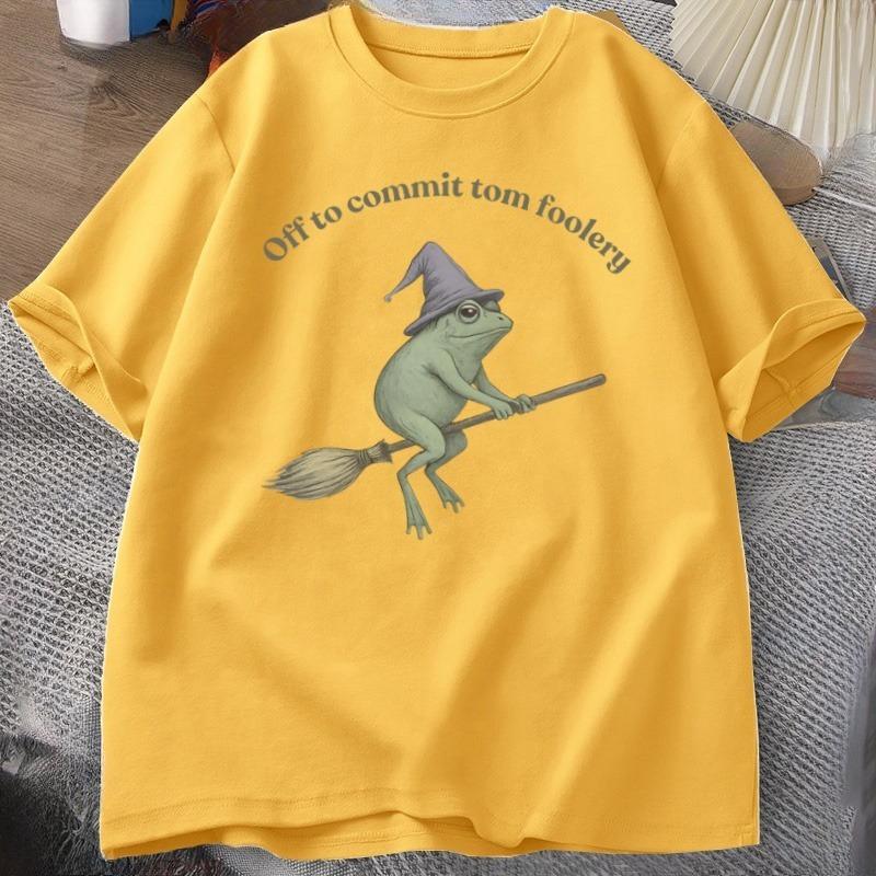 

Witch Frog TShirt Unisex Women Funny Halloween Cottagecore Toad Tshirt Casual Round Neck Short Sleeve Unisex Clothes Streetwear Tops 4XL