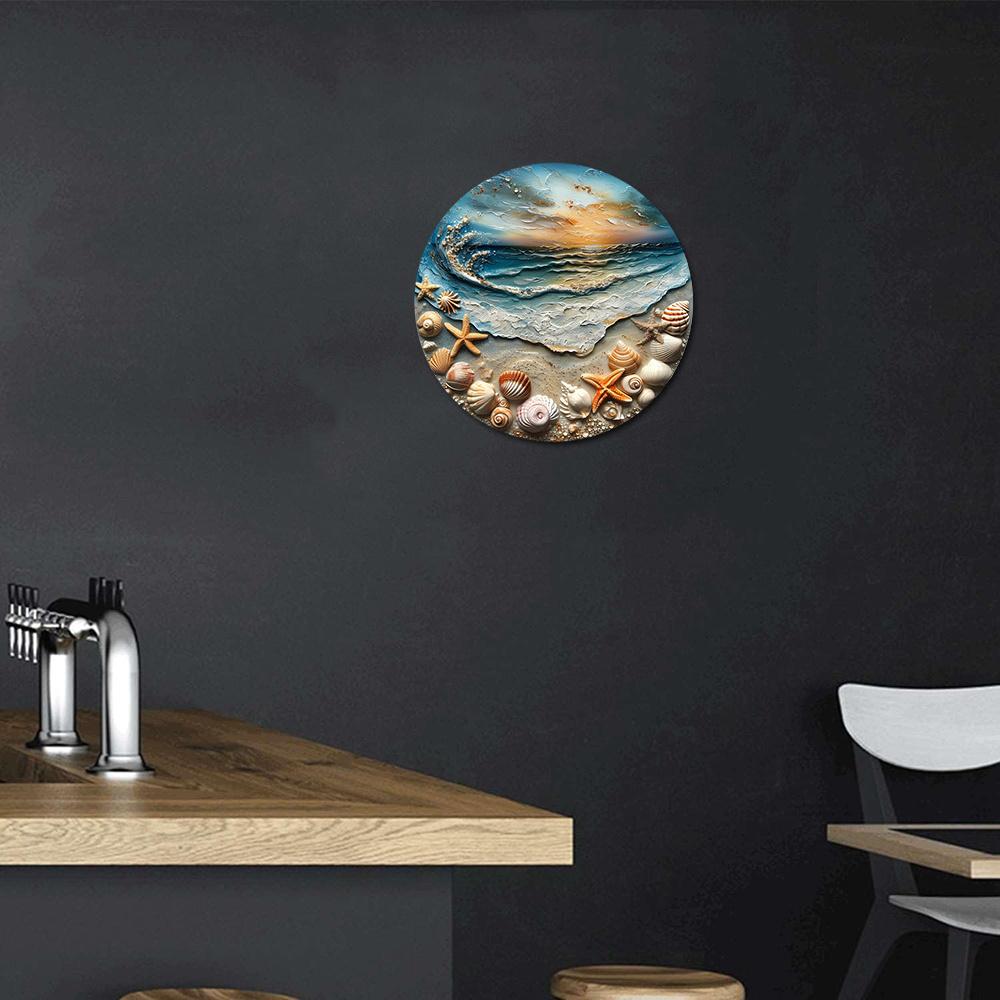 Ξύλινη πινακίδα ζωγραφικής από ψεύτικη ρητίνη, στρογγυλή πινακίδα, διακόσμηση εισόδου, δώρα για την ημέρα του Αγίου Βαλεντίνου, διακόσμηση με θέμα αστερίες και κοχύλια