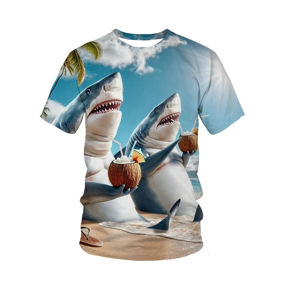 Funny Ai Shark Pattern T Shirt For Men Marine Animal 3D Printed Tees Tralalero Tralala Short Sleeve Round Neck Tops T-Shirts