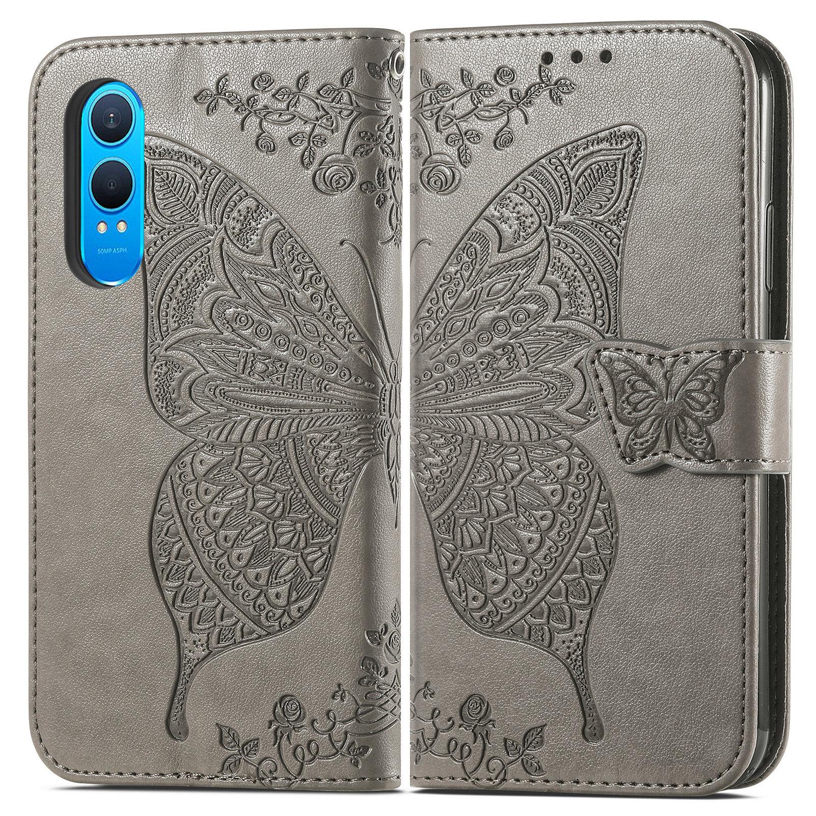 

For OnePlus Nord CE4 Lite 5G/Oppo K12x 5G (China) Case PU Leather Wallet Phone Cover Butterfly Pattern Grey