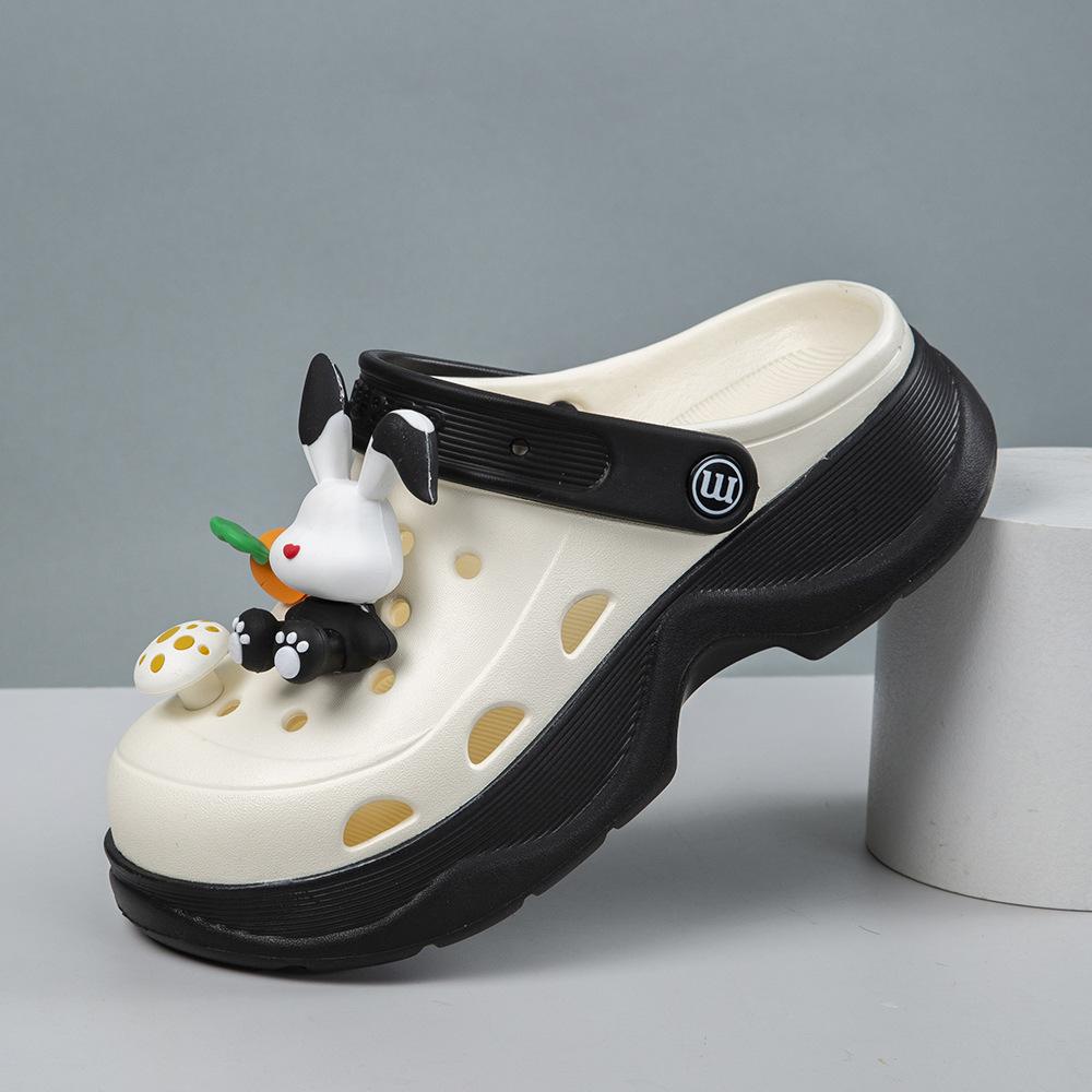 Hole shoes summer wear cartoon cute bear bag head heightened thick sole non-slip beach cool slippers