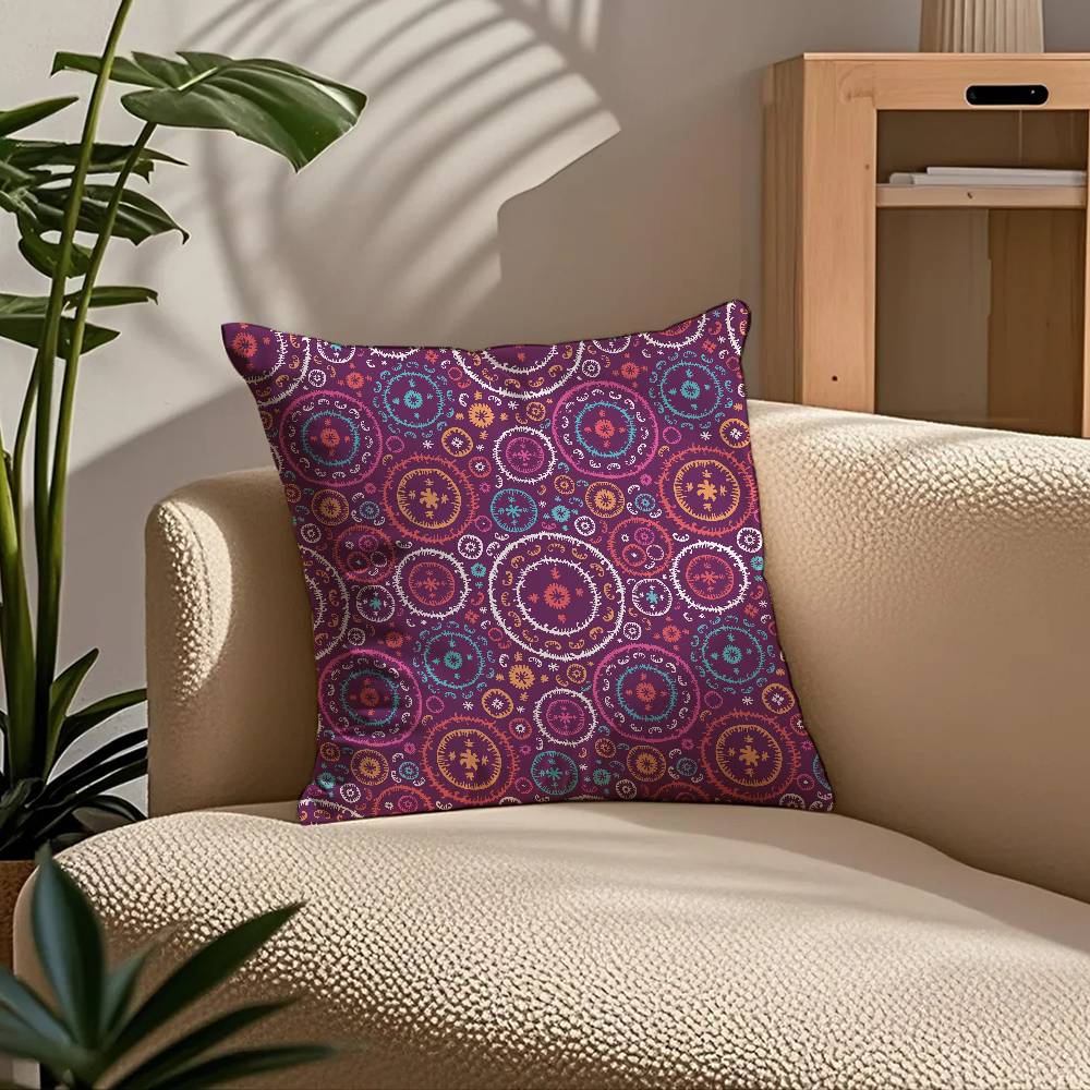 ART Indian Ethnic Pattern Pillow Case Comfort Sofa Bed Silky elegant Invisible zipper Custom Decorative cushion cover