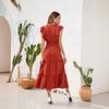 Women's V-Neck High Waist Tiered Ruffle Maxi Dress Casual Smocked Beach Vacation Long Dress