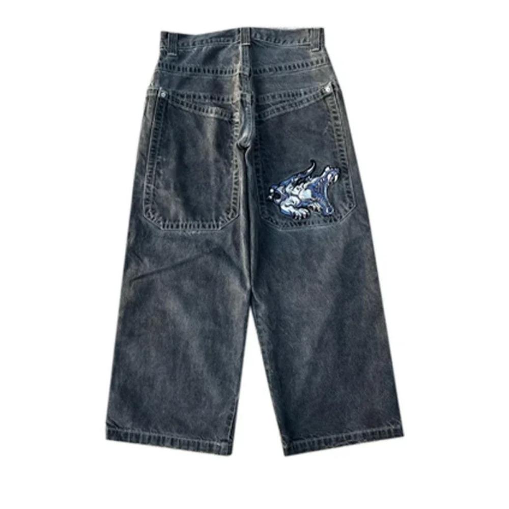 RogueWave Y2K Jeans Goth Printed Graphic Baggy Jeans Fashion Hip Hop Streetwear Harajuku Casual Wide Leg Jeans