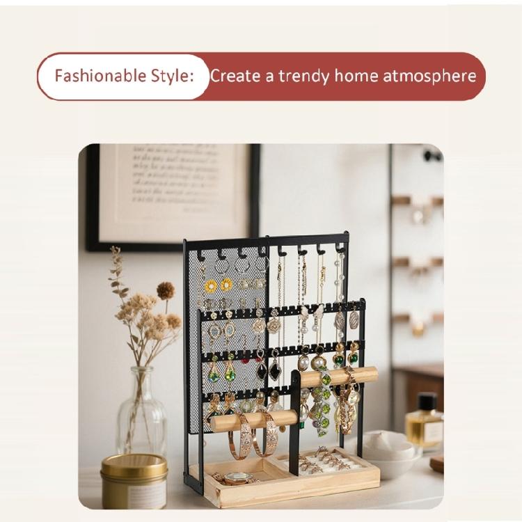 Jewelry Organizers Mesh Grid Design Suitable for Displaying Earrings Necklaces Rings Home or Shop Use Iron Wood Texture
