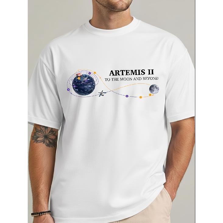 Мужская футболка A-rtemis II 2026 Back to the Moon - Ретро-футболка с изображением пилотируемой лунной миссии Artemis II, Повседневная футболка с круглым вырезом, Подходит для любителей науки S белый