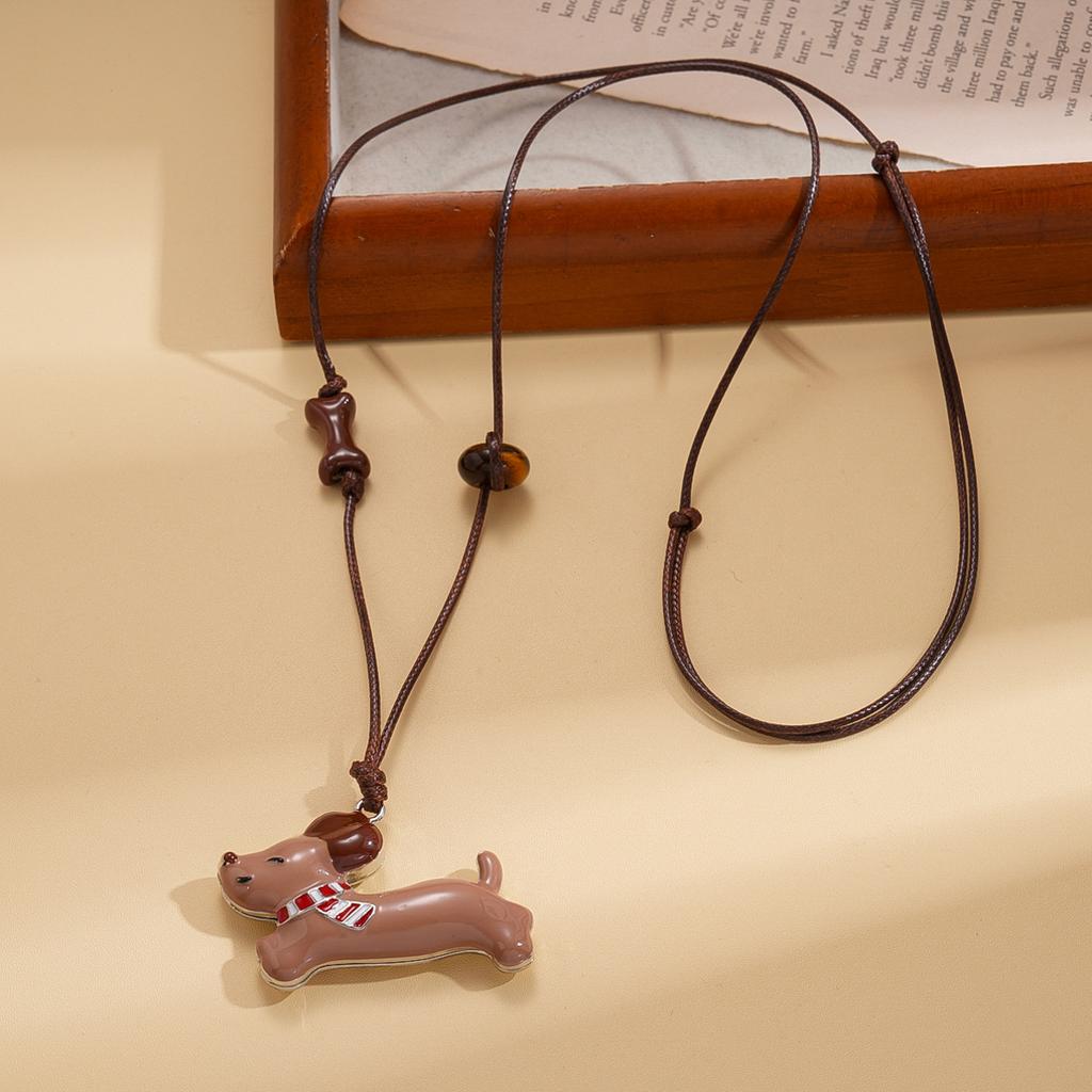 Leather oil dripping puppy adjustable pendant sweater chain cartoon cute childlike necklace