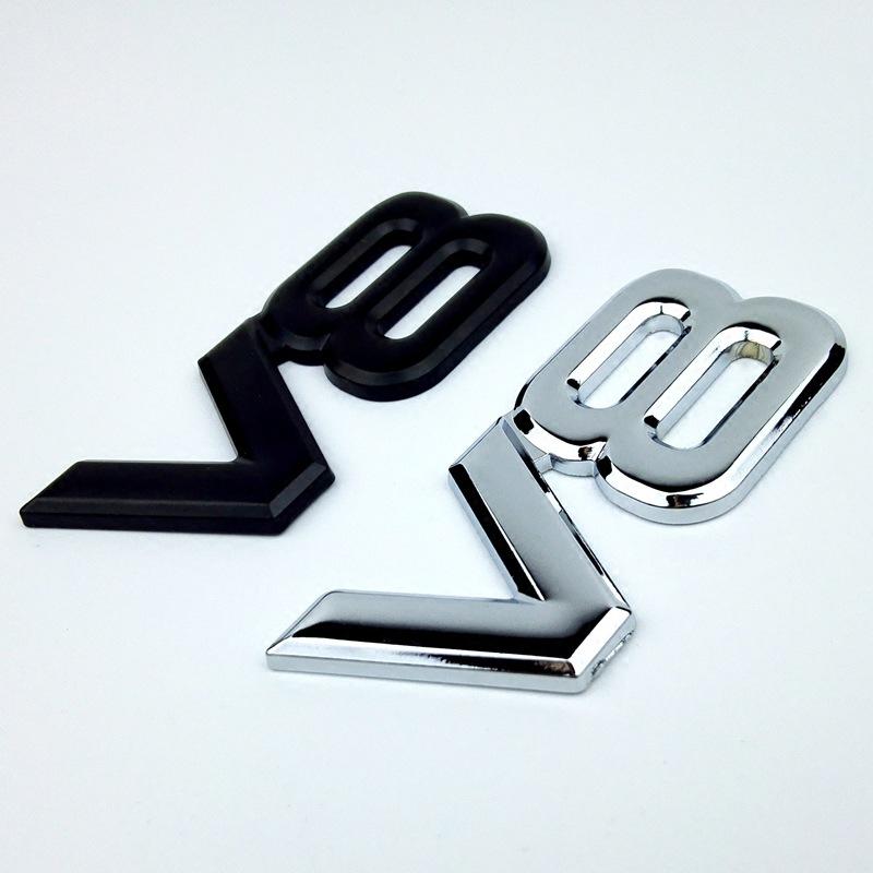 Emblema de Guardabarros de Coche Insignia de Maletero Pegatinas V8 Accesorios Logo V8 Metálico Cromado Negro 3D