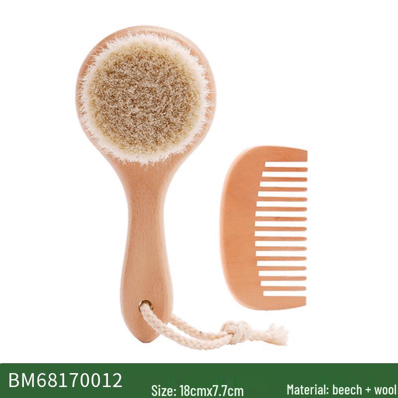 Baby Massage & Cleaning Set: Beechwood, Wool, Pearwood Brushes & Combs