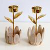 Decorative Wood Tealight Candle Holder Elegant Metal Flower Shape Potted Plant Candle Stand Candlesticks Home Decors
