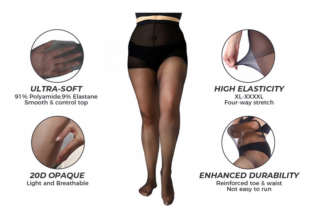 Fashion Sexy Thin Body Shaping Black 15D Pantyhose High Waist Stretchy Tights Girls Stockings For Curvy Women Plus Big Size Xxxl